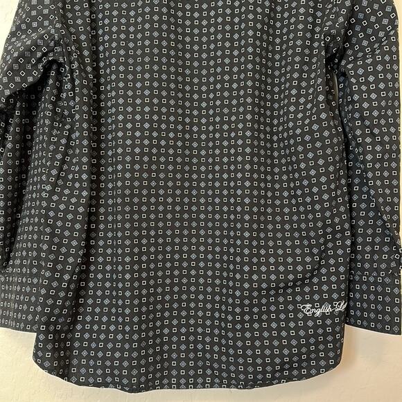 English Laundry Geometric Print Long Sleeve Button Up Dress Shirt Black New Sz L - Picture 12 of 14